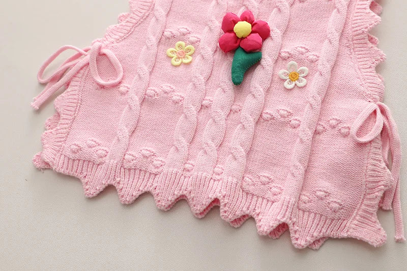 Ensembles de vêtements pour enfants pour filles, t-shirt, gilet à fleurs, jean avec nœud, vêtements de printemps et d'automne pour bébés, tenues pour nourrissons, survêtement pour enfants