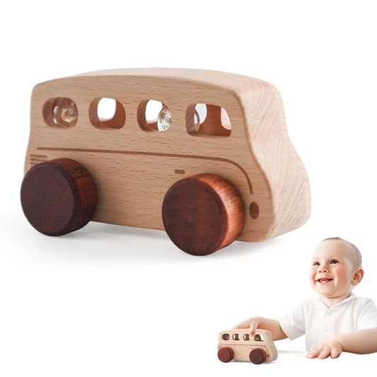 Jouets Bois Bébé Montessori - Voitures Bus Cartoon Sans BPA