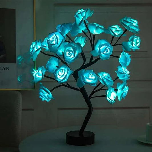 24 LED Rose arbre lumières USB prise lampe de Table fée fleur veilleuse pour la maison fête noël mariage chambre décoration cadeau