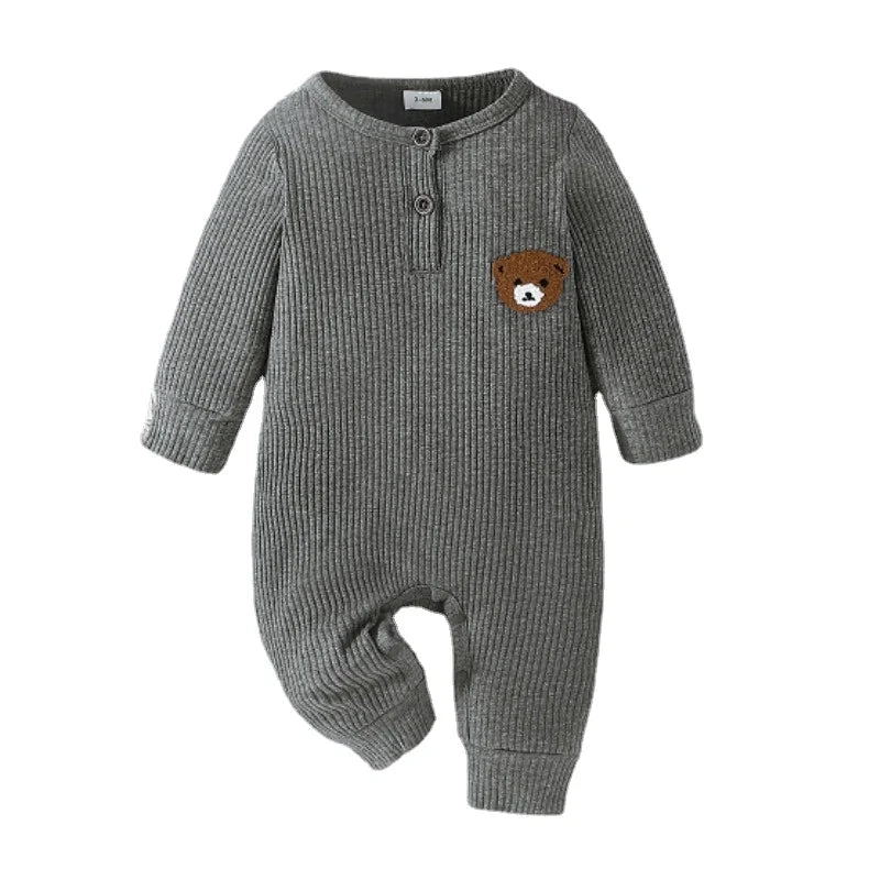 Barboteuse Bébé Ours Cartoon - Combinaison Manches Longues 0-18 Mois