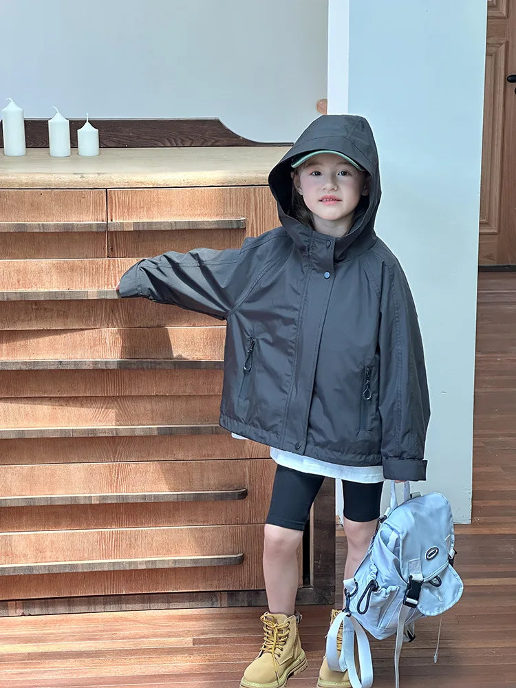 Veste d'extérieur imperméable et coupe-vent pour garçons et filles, manteau simple et décontracté, vêtements à la mode pour enfants, document solide
