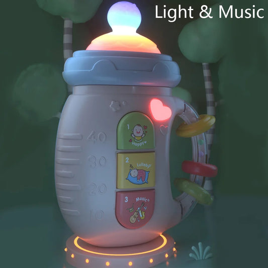 Jouets musicaux pour bébé, bouteille confortable mignonne, jouet sensoriel pour bébé rire et apprendre avec lumière et musique pour les âges de 18 ans, cadeau d'anniversaire pour bébé