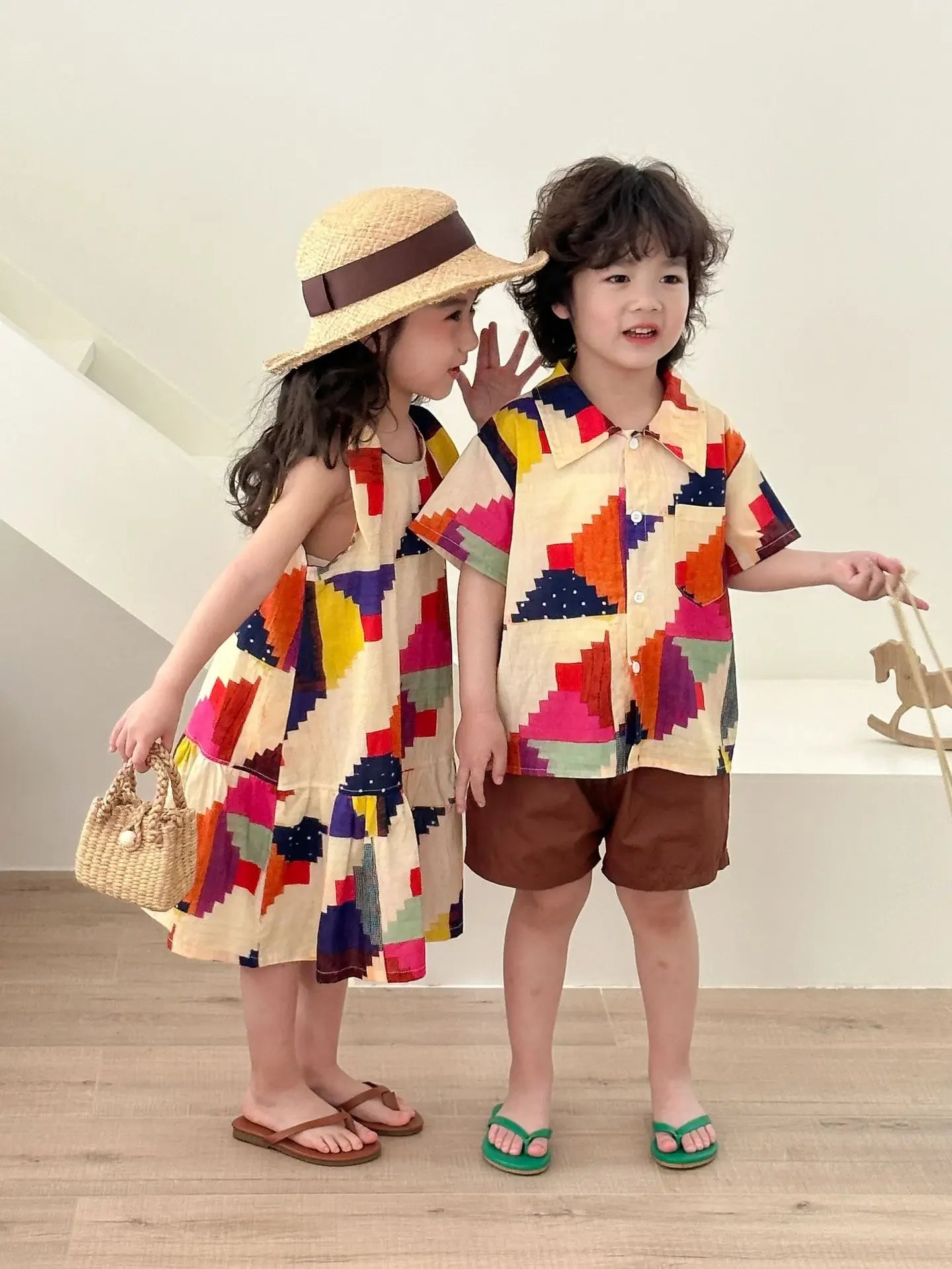Vêtements d'été pour enfants, costume chemise pour garçon ou robe pour bébé fille, vêtements de vacances, vêtements pour frère et sœur, nouvelle collection 2025