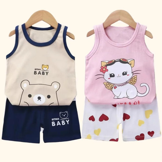 Ensembles pour enfants, vêtements pour garçons et filles, gilet, vêtements d'été pour enfants, T-Shirts et shorts en coton, débardeur sans manches