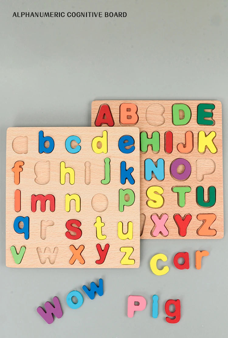 Puzzle Bois Éducatif Montessori - Chiffres Lettres Formes Géométriques
