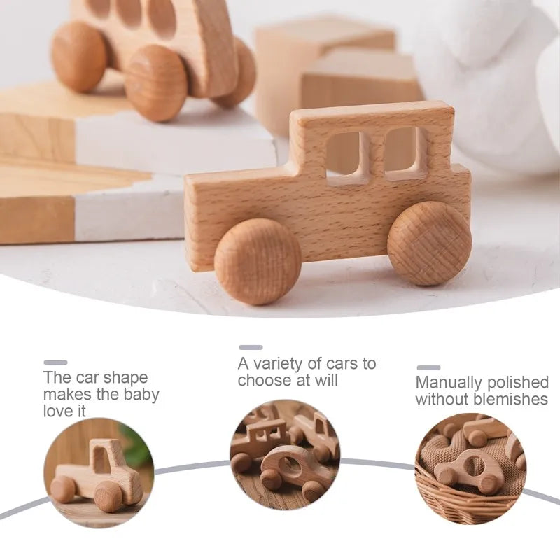 Jouets Bois Bébé Montessori - Voitures Bus Cartoon Sans BPA