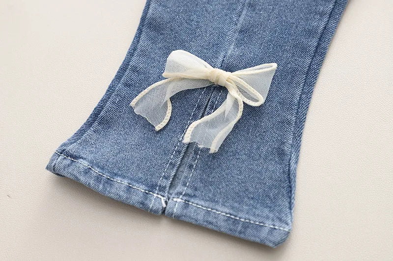 Ensembles de vêtements pour enfants pour filles, t-shirt, gilet à fleurs, jean avec nœud, vêtements de printemps et d'automne pour bébés, tenues pour nourrissons, survêtement pour enfants