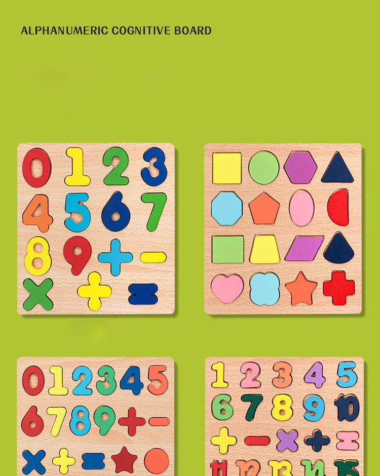 Puzzle Bois Éducatif Montessori - Chiffres Lettres Formes Géométriques