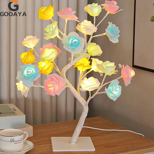 24LED lampe de Table Rose fleur arbre USB veilleuses décoration de noël cadeau pour chambre d'enfants Rose fleur éclairage décoration de la maison