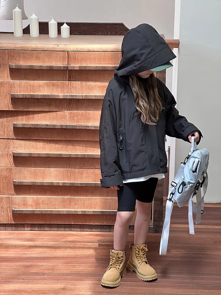 Veste d'extérieur imperméable et coupe-vent pour garçons et filles, manteau simple et décontracté, vêtements à la mode pour enfants, document solide