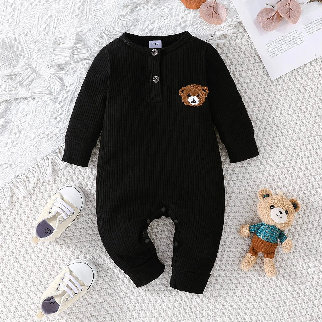 Barboteuse Bébé Ours Cartoon - Combinaison Manches Longues 0-18 Mois
