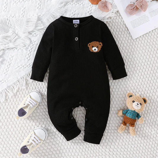 Barboteuse Bébé Ours Cartoon - Combinaison Manches Longues 0-18 Mois