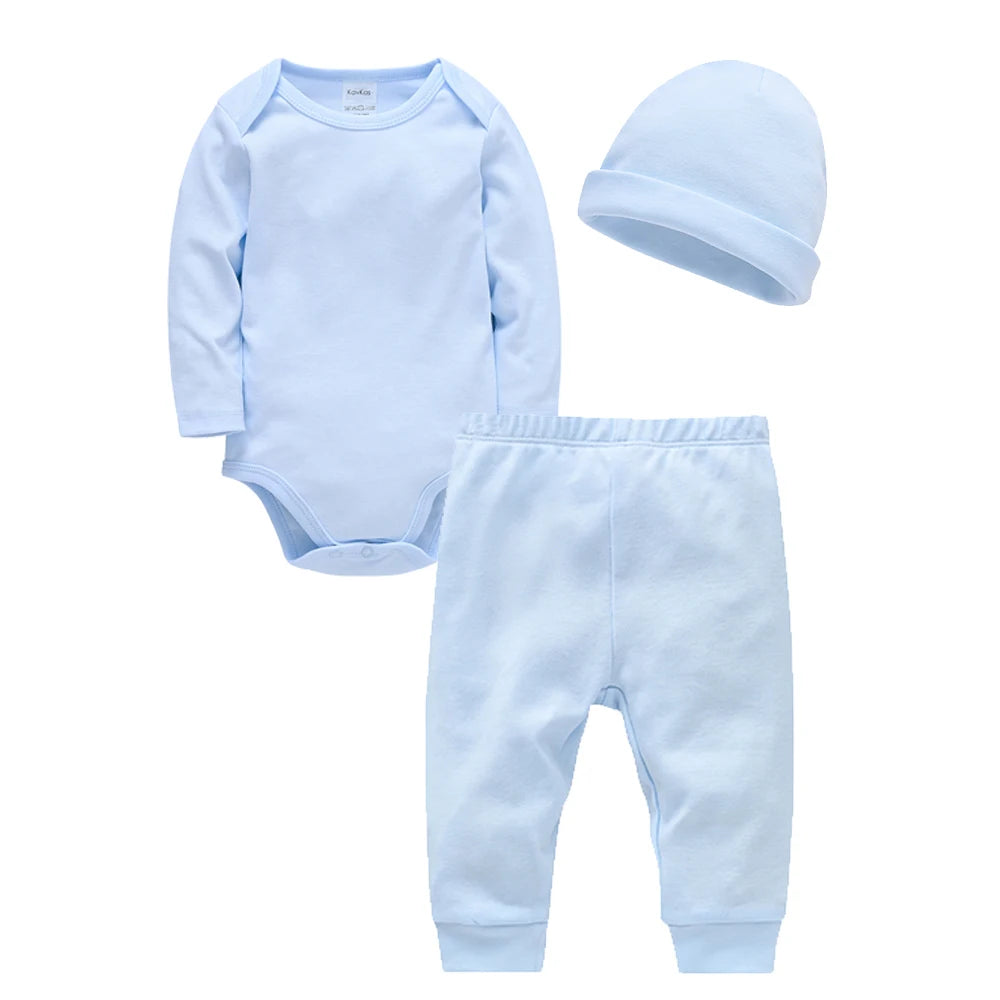 Ensemble Bébé 3 Pièces 100% Coton - Body Pantalon Chapeau Nouveau-né