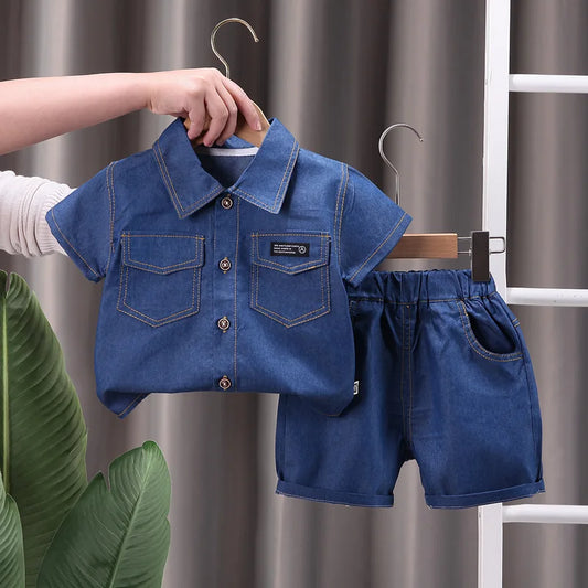 Vêtements d'été pour enfants, costume pour garçons, hauts en Denim + pantalons en jean, 2 pièces/ensemble, tenues décontractées pour nourrissons