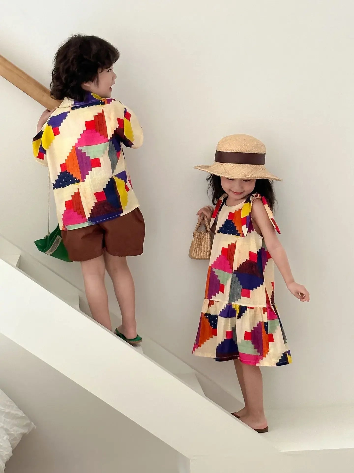 Vêtements d'été pour enfants, costume chemise pour garçon ou robe pour bébé fille, vêtements de vacances, vêtements pour frère et sœur, nouvelle collection 2025