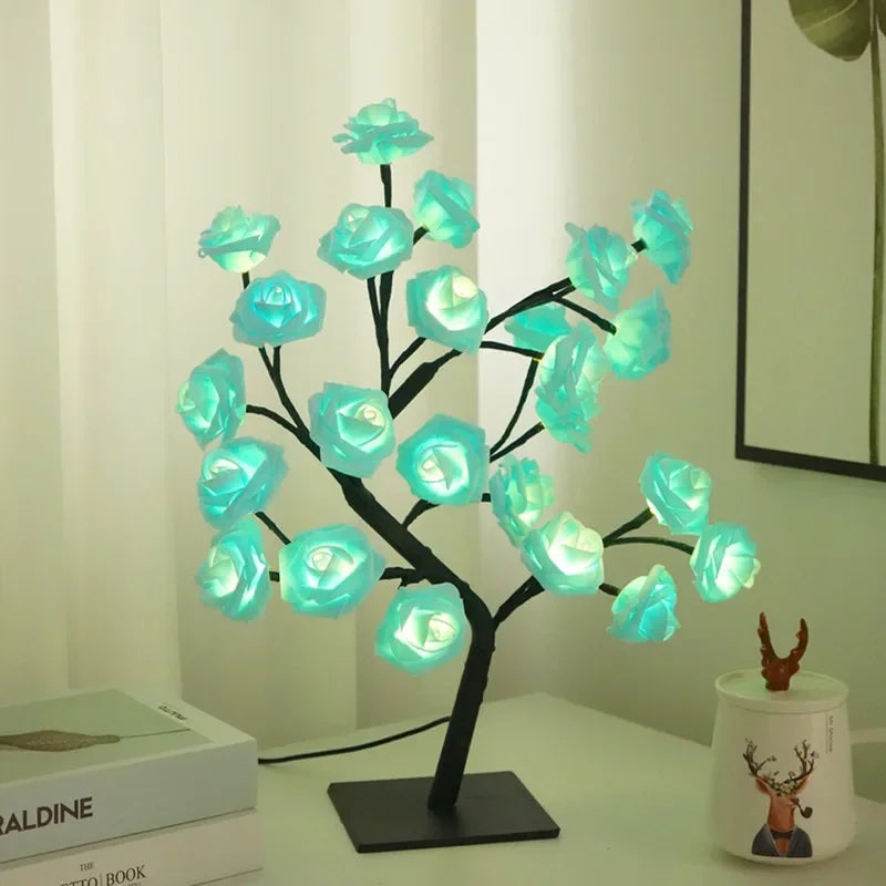 LED Rose arbre lampe de bureau alimenté par USB fleur artificielle veilleuse chambre salon fête mariage saint valentin décoration