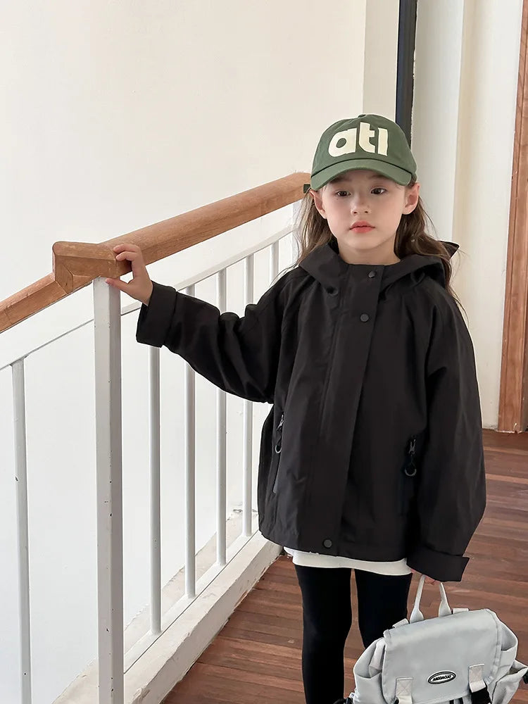 Veste d'extérieur imperméable et coupe-vent pour garçons et filles, manteau simple et décontracté, vêtements à la mode pour enfants, document solide