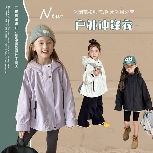Veste d'extérieur imperméable et coupe-vent pour garçons et filles, manteau simple et décontracté, vêtements à la mode pour enfants, document solide