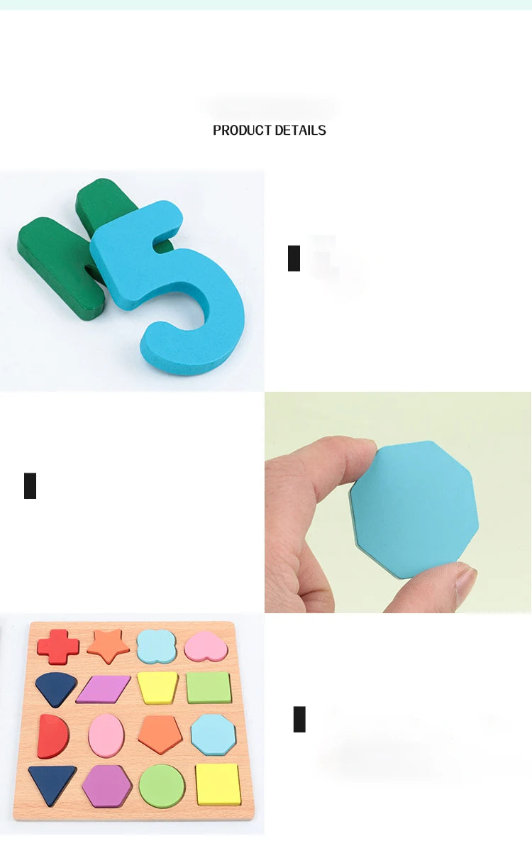 Puzzle Bois Éducatif Montessori - Chiffres Lettres Formes Géométriques