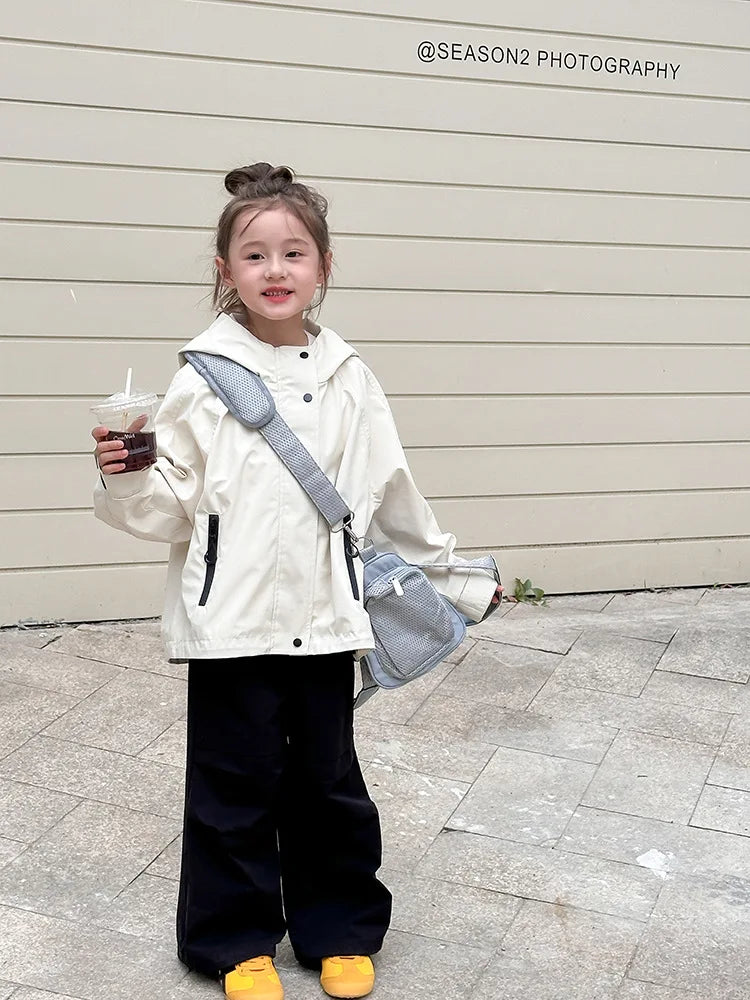 Veste d'extérieur imperméable et coupe-vent pour garçons et filles, manteau simple et décontracté, vêtements à la mode pour enfants, document solide