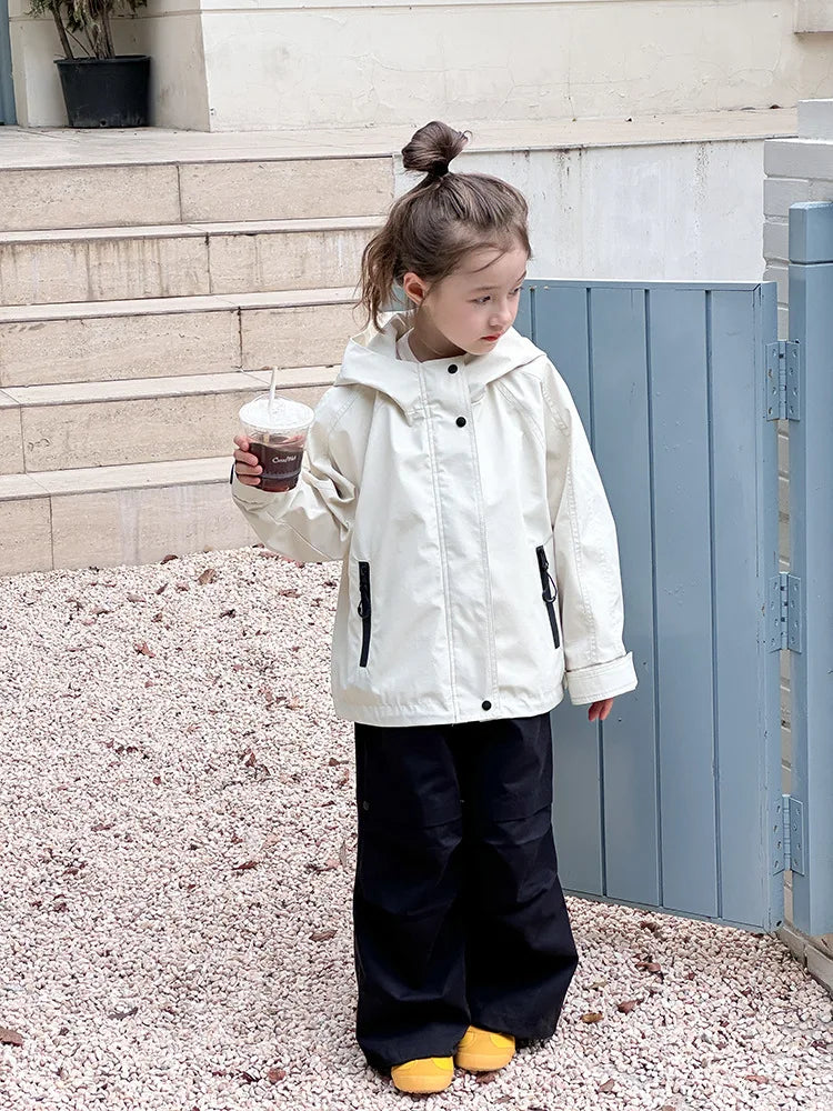 Veste d'extérieur imperméable et coupe-vent pour garçons et filles, manteau simple et décontracté, vêtements à la mode pour enfants, document solide