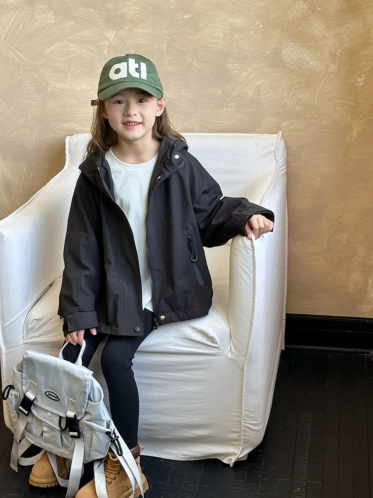Veste d'extérieur imperméable et coupe-vent pour garçons et filles, manteau simple et décontracté, vêtements à la mode pour enfants, document solide