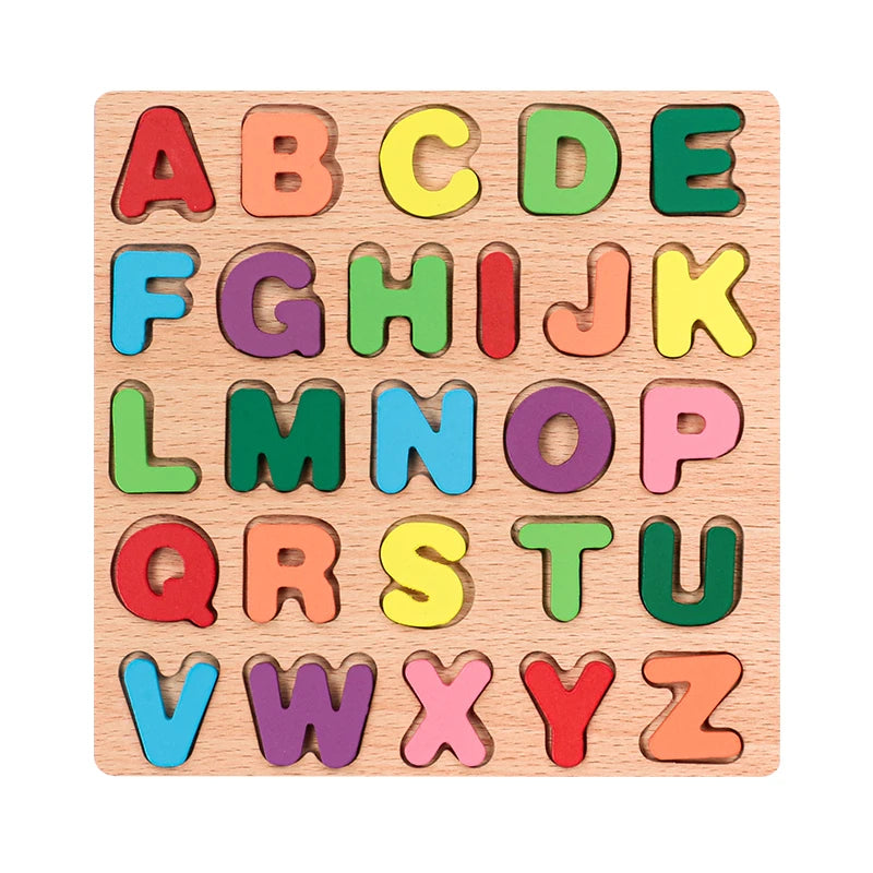 Puzzle Bois Éducatif Montessori - Chiffres Lettres Formes Géométriques