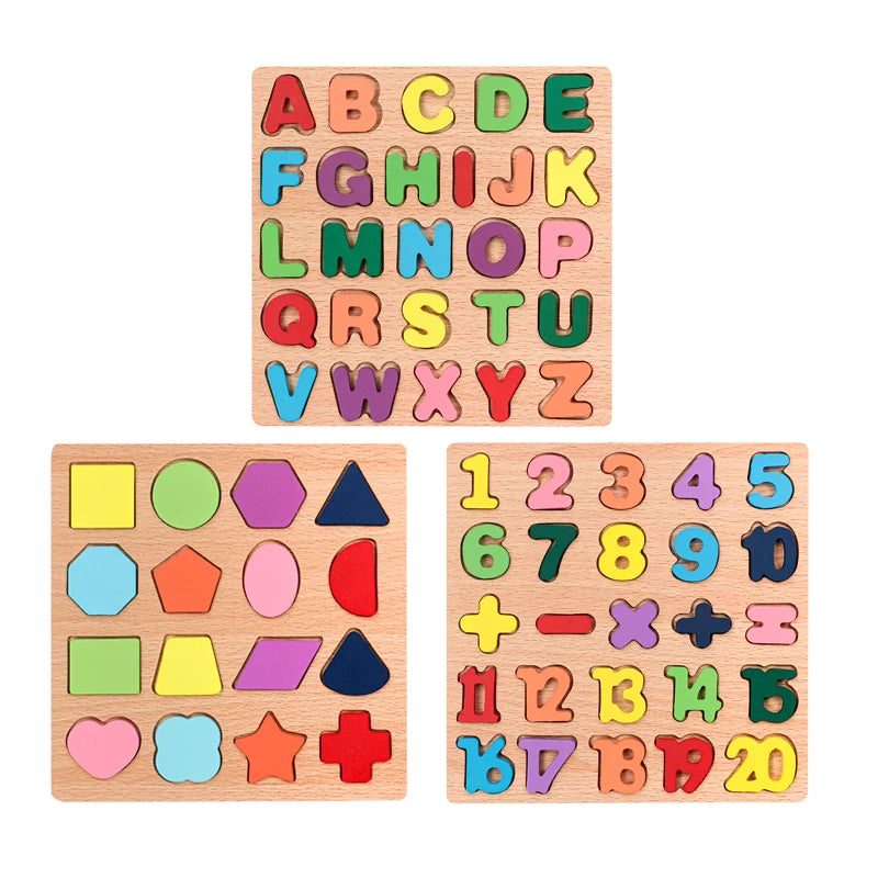 Puzzle Bois Éducatif Montessori - Chiffres Lettres Formes Géométriques