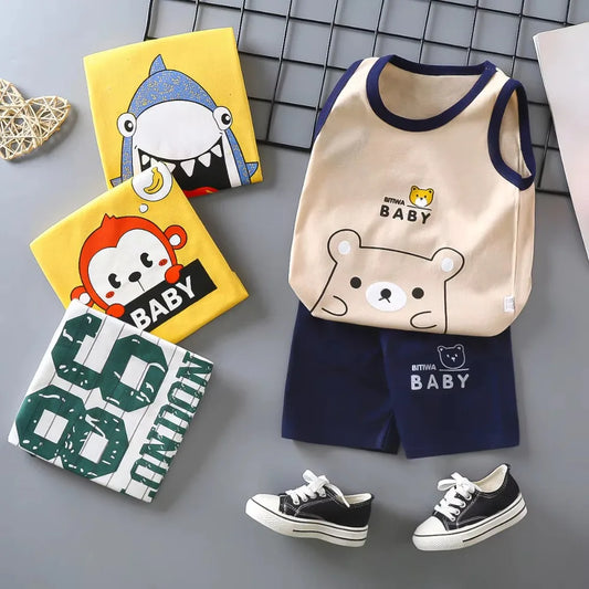 Ensembles pour enfants, vêtements pour garçons et filles, gilet, vêtements d'été pour enfants, T-Shirts et shorts en coton, débardeur sans manches