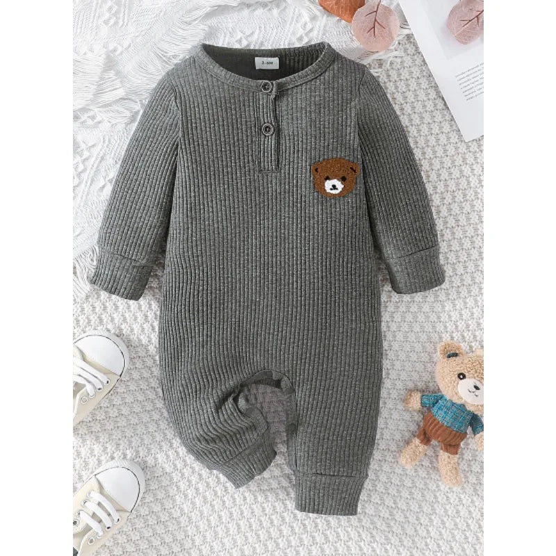Barboteuse Bébé Ours Cartoon - Combinaison Manches Longues 0-18 Mois