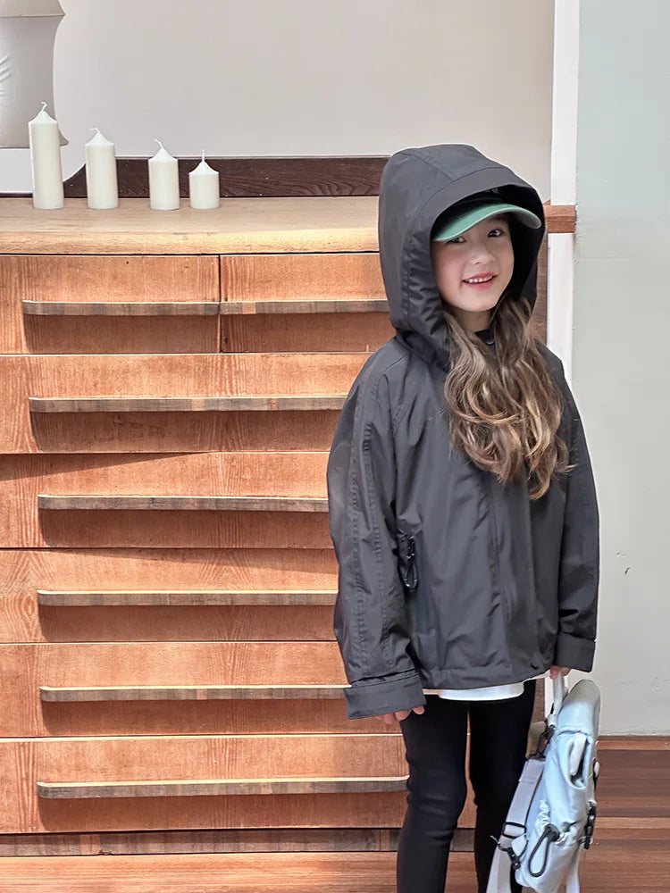 Veste d'extérieur imperméable et coupe-vent pour garçons et filles, manteau simple et décontracté, vêtements à la mode pour enfants, document solide