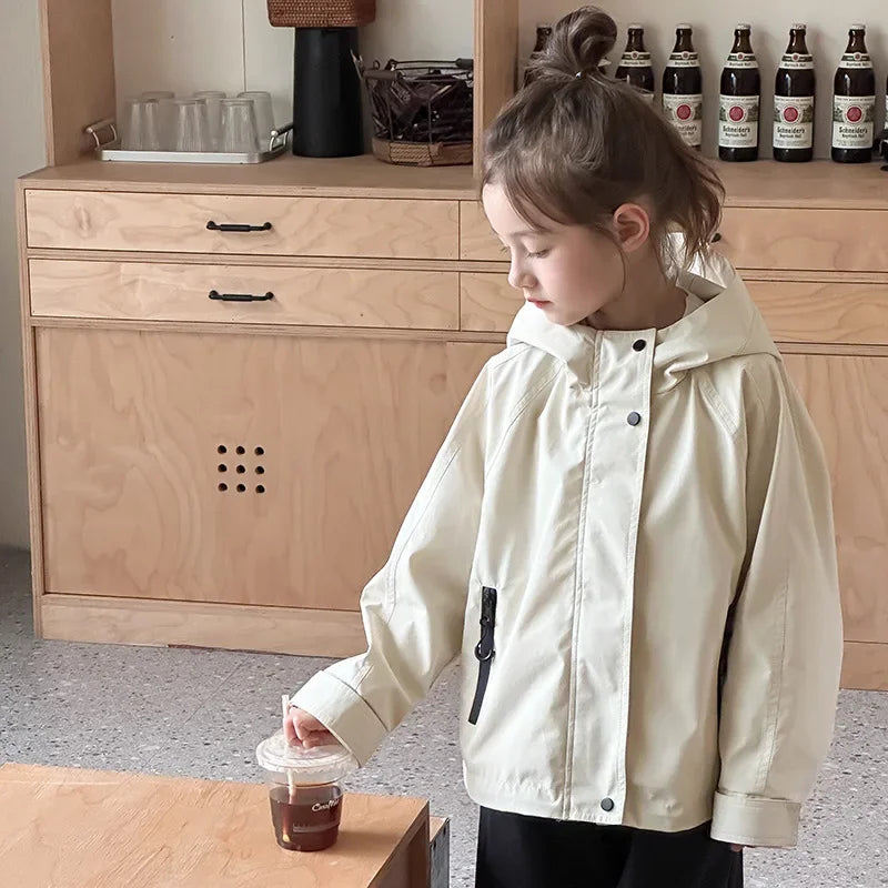Veste d'extérieur imperméable et coupe-vent pour garçons et filles, manteau simple et décontracté, vêtements à la mode pour enfants, document solide