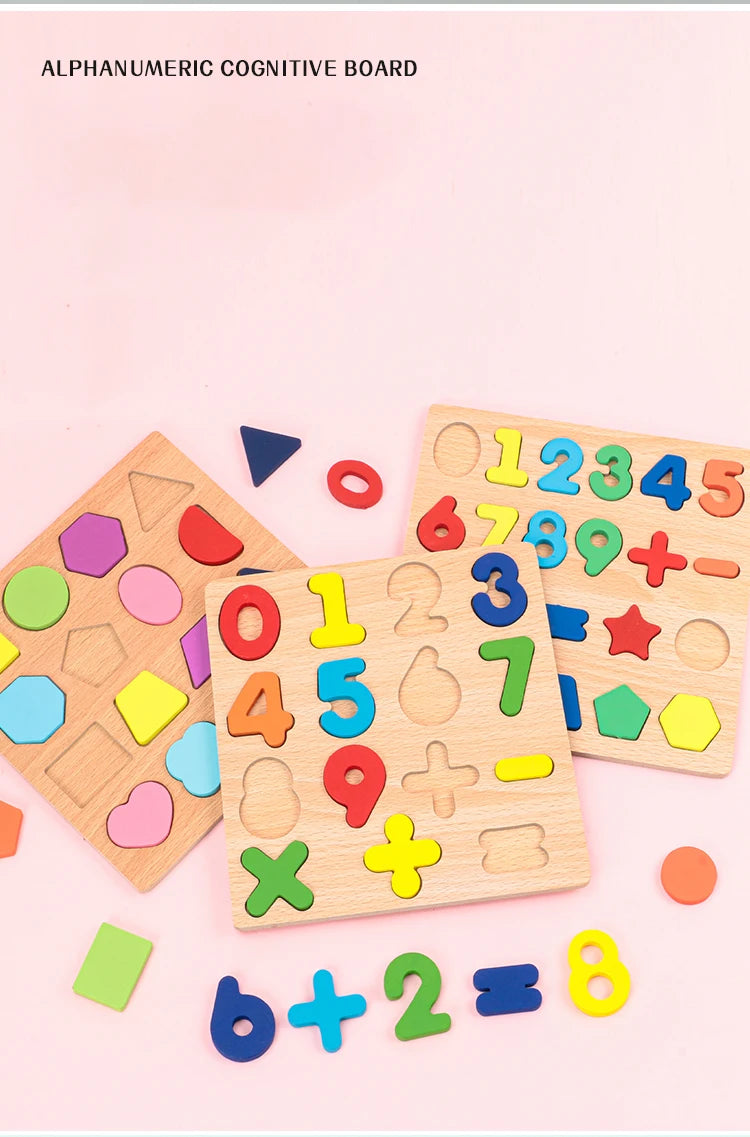 Puzzle Bois Éducatif Montessori - Chiffres Lettres Formes Géométriques