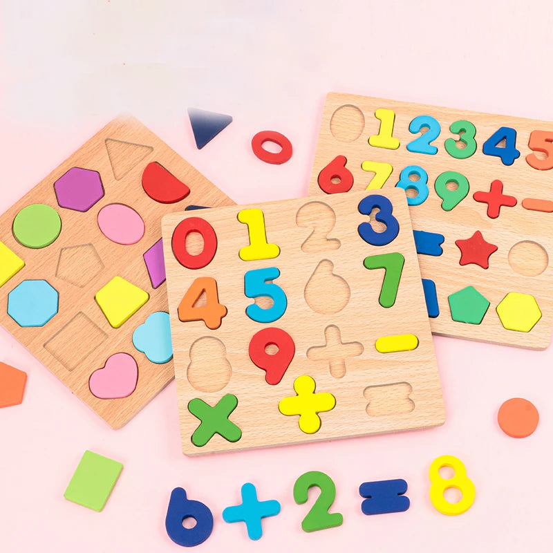 Puzzle Bois Éducatif Montessori - Chiffres Lettres Formes Géométriques