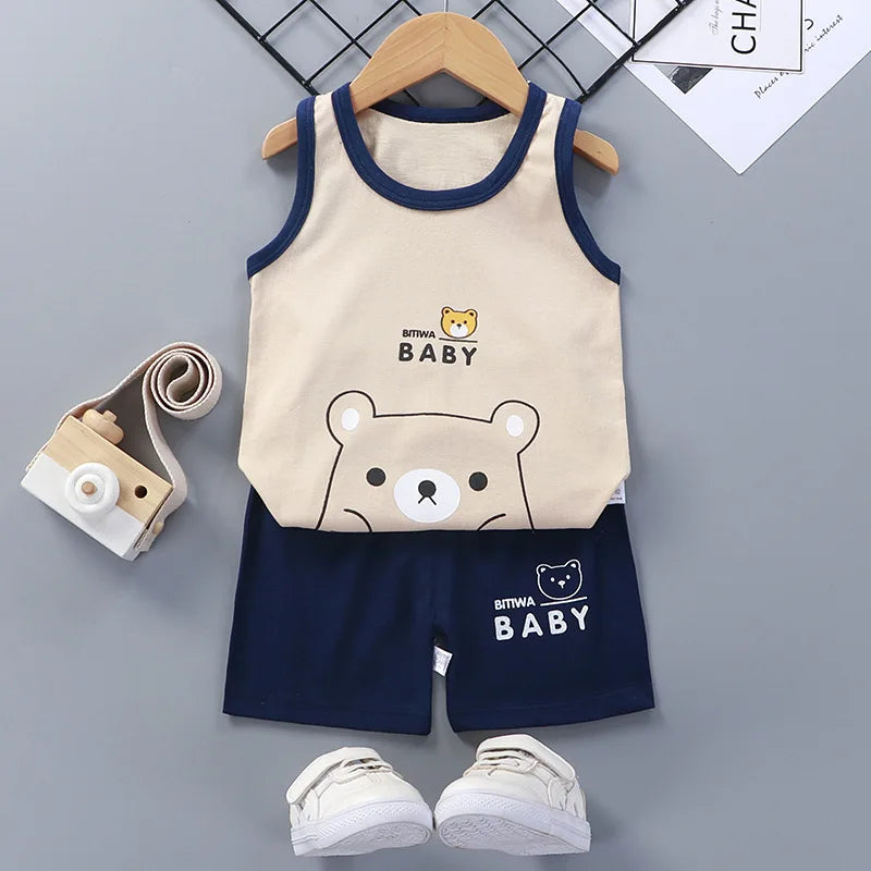 Ensembles pour enfants, vêtements pour garçons et filles, gilet, vêtements d'été pour enfants, T-Shirts et shorts en coton, débardeur sans manches
