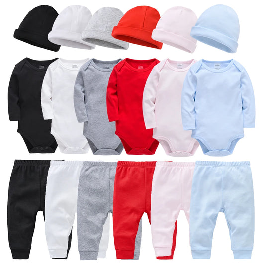 Ensemble Bébé 3 Pièces 100% Coton - Body Pantalon Chapeau Nouveau-né