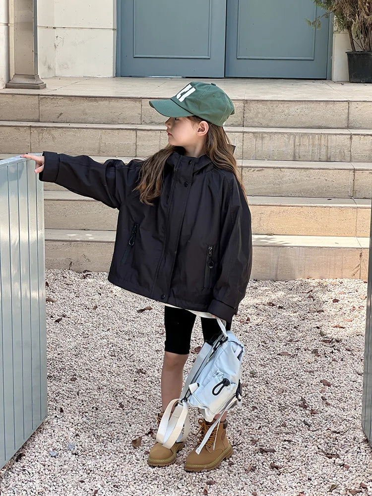 Veste d'extérieur imperméable et coupe-vent pour garçons et filles, manteau simple et décontracté, vêtements à la mode pour enfants, document solide